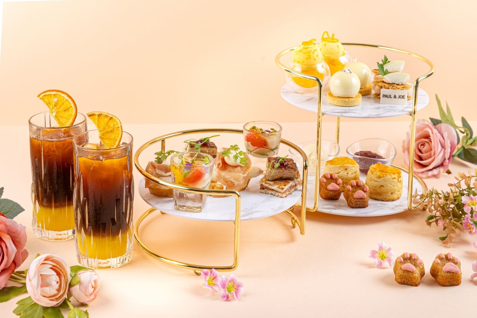 Orange Blossom Afternoon tea set at the Ebb and Flow in collaboration with Paul & Joe Beauté
